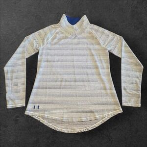 Under Armour Women's Blue/White Striped Mock Neck‎ Long Sleeve Pullover Top LG